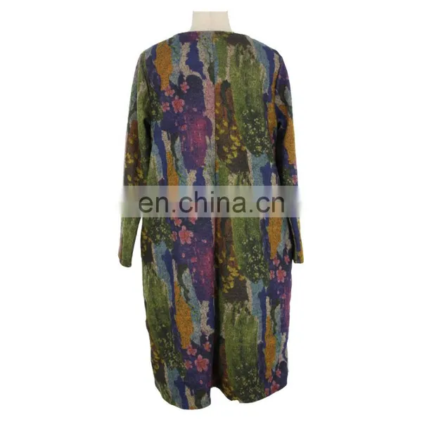 Multi Color Abstract Print Free Size Senior Women Long Dress Clothing photo-2