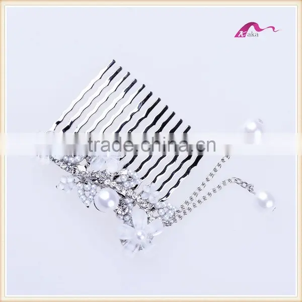 Elegant Bridal Pearl Flower Hair Comb Accessories photo-3
