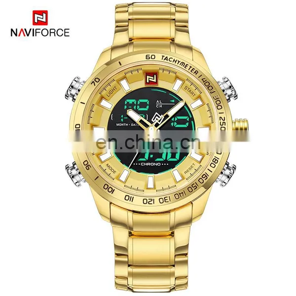 NAVIFORCE 9093 Business Dual Display Wrist Watch Stainless Steel Week Display LED Watches Custom Logo Luxury Watch Naviforce