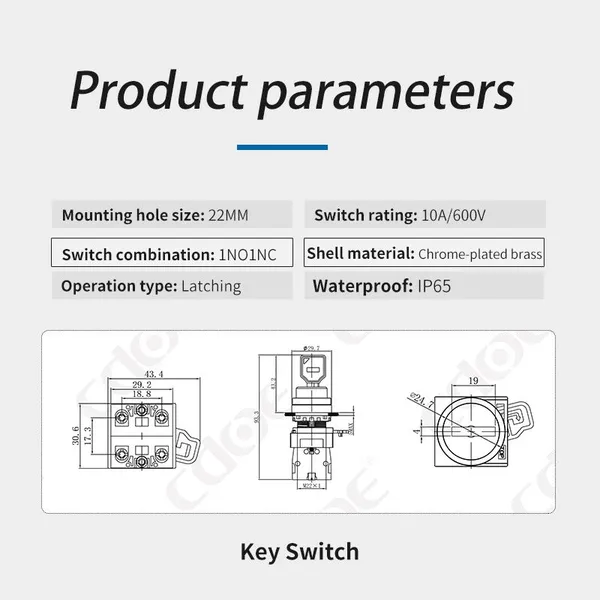 Ip65 22mm Key Rotary 2 Position 10a SPDT Start Stop Switches Latching for Control Panel photo-3