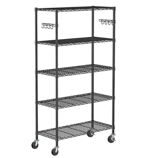 5-Tier Metal Shelves for Storage on Wheels photo-1