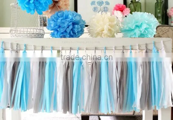 Birthday Party Decoration Factory Price Light Blue, White, Grey Tissue Paper Tassel Garland
