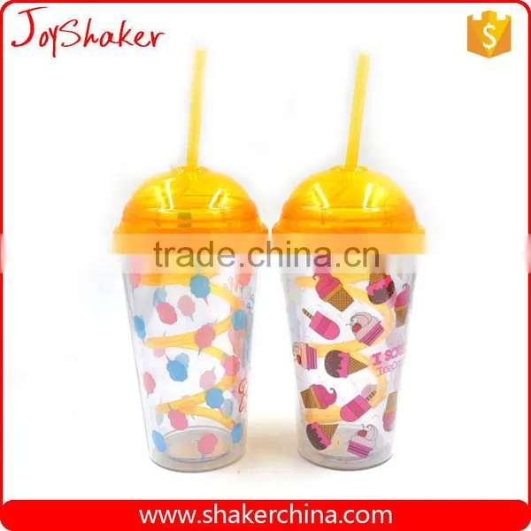 450ML Plastic Cup With Straw,Double Wall Reusable Plastic Cup With Lid photo-2