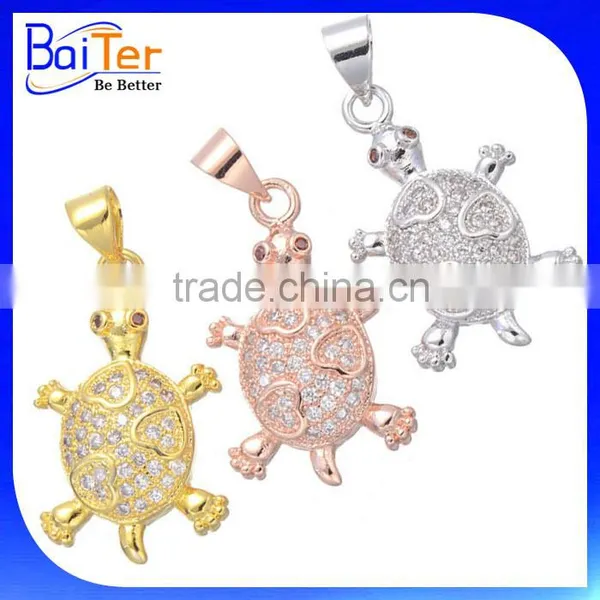 Fashion White Gold Plated Pave Cubic Zircon CZ 925 Sterling Silver Turtle Pendant Necklace Pendant photo-3