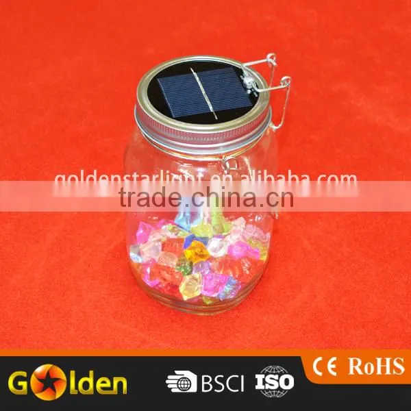 Wholesale Stainless +Clear Glass Brightness 4 Led Mason Solar Jar Lamp