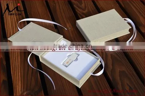 Ribbon Linen USB Photo Stroage Gift Box With Elastic
