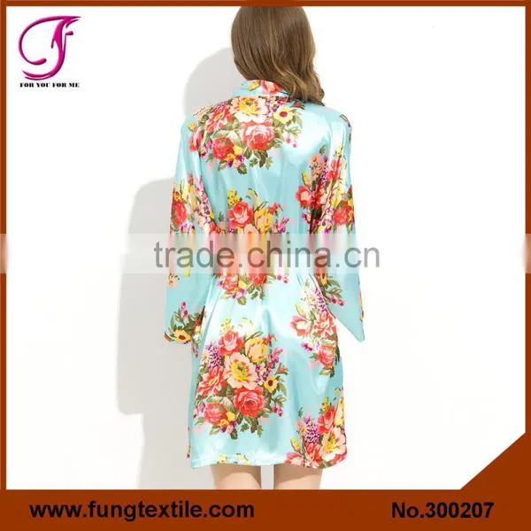 Fung 3002 Woman Polyester Satin Floral Bath Robe For Wedding Party photo-4