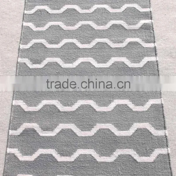 Zig Zag Wave Design Flat Weave Hemp and Wool Dhurrie Rugs