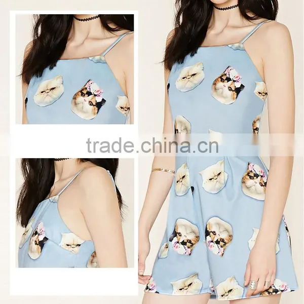 Pets Printing Pattern Casual Beach Shorts Jumpsuit Rompers For Lady photo-3