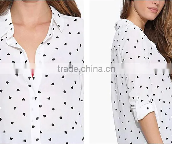 Womens V-neck Short Sleeve Casual Heart Print Tops Blouse photo-6