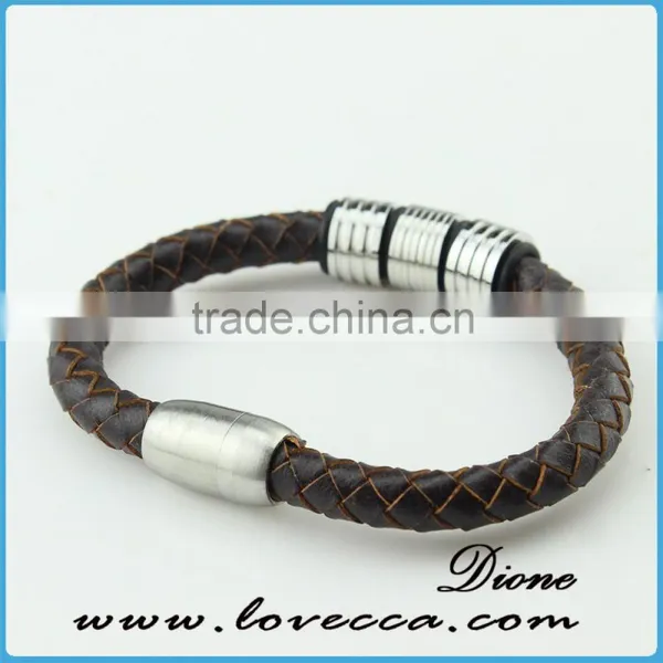 Leather Cuff Bracelet!! 2016 NEW Stainless Steel Jewelry Silver Man-made Braid Leather Bracelet for Men photo-4