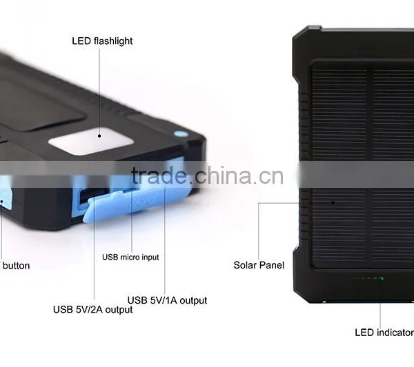 Waterproof 10000mah Mini Portable Solar Charger Cell Phone With Camping Light and Compass photo-3