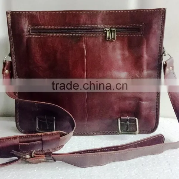 High Quality Classic Design Handmade Vintage Pure Goat Leather Laptop Bag photo-3