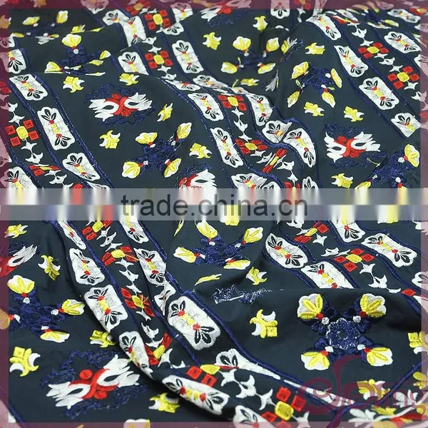 Colorful China Design Shining Poly Embroidery Cotton Lace Fabric for Dress/ Tops photo-2