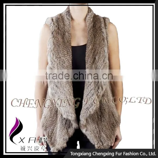 CX-G-B-185C Wholesale Women Plus Size Fur Vest Knitted Real Rabbit Fur Gilet photo-3
