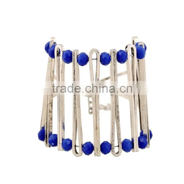 2016 Unique Double Layer Beades Metal Cuff Bangle Elastic Stone Beaded Cuff Bangle Diy Beaded Bangle photo-6
