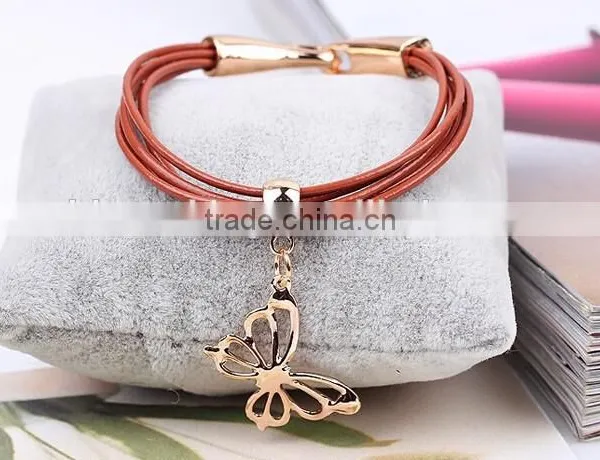 High Quality Gold Oval Clasp Leather Bracelet Multi Strand Leather Bracelet photo-4