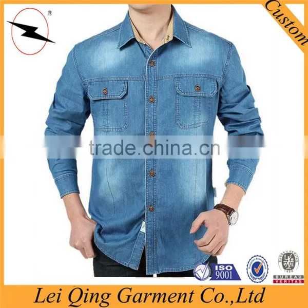 Men Clothing Casual Mens Long Sleeve Denim Shirts Jeans Mens Shirts photo-3