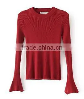 Runwaylover 128 New Design 2017 Ladies Fashion Knitted Flare Sleeve T-Shirt photo-2