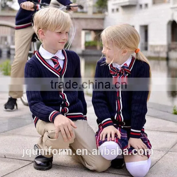 2016 Nice Perfect Fit Custom Uniforms Wholesale Primary School Uniform Girls Uniform Cardigan and Skirt photo-3