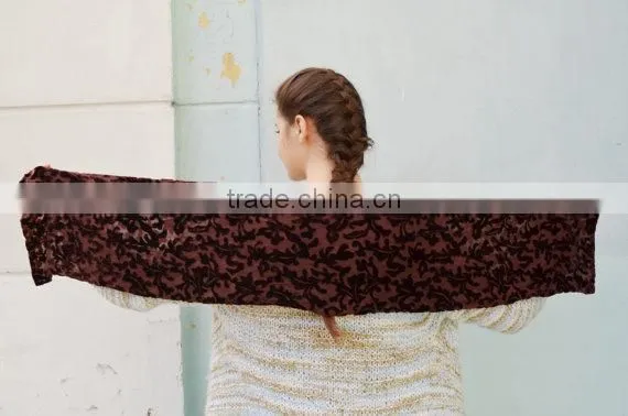 Vintage Brown Velvet Scarf ,Lace Shawl, Gothic Shawl, Plush Scarf, Women's Neck Scarf, Devore Scarf Stole, Velvet Devore Scarf photo-5