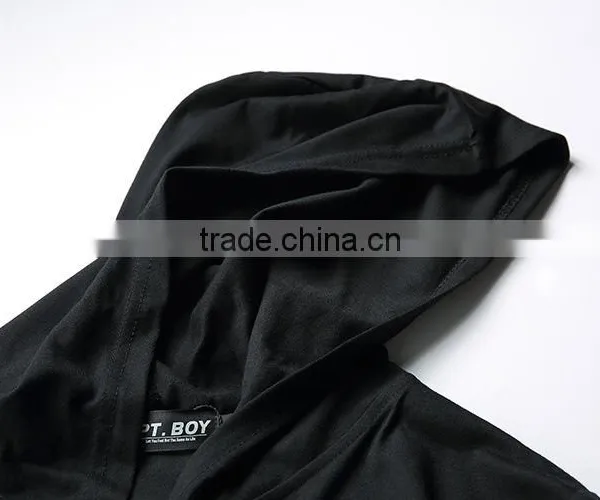 Men Black Zipper o Ring Hip Hop t Shirt With Hood photo-3