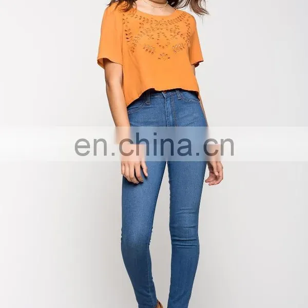 Custom Laser Cut Loose Fit Woman T-shirt Wholesale photo-5