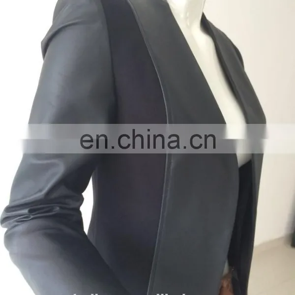 Womens pu Leather Jacket With Knit photo-3