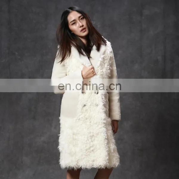 Merino Sheep Shearling Fur Coat With Lamb Fur Patchwork Style for Women photo-3