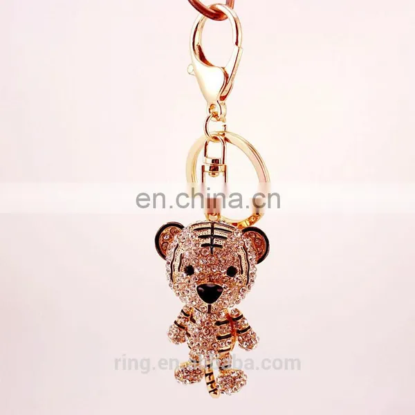Trendy Animal Jewelry Custom 3D Crystal Rhinestone Cartoon Tiger Keychain photo-5