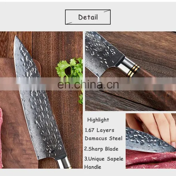 Sapele Wood Handle Handmade Damascus Chef Knife photo-4
