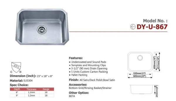 Guangdong Dongyuan Kitchenware UPC Certificated Stainless Steel Single Bowl Kitchen Sinks photo-2