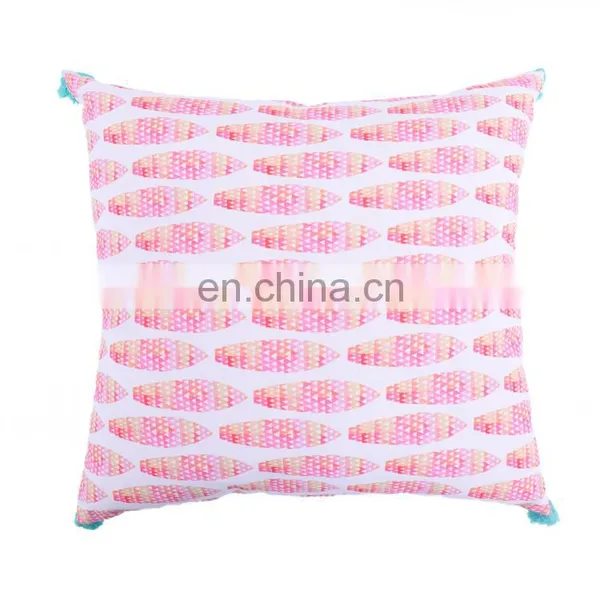 Colourful Lively Spun Polyester Green Plants Pattern Printed Sofa Cushion Covers With Tassels photo-7