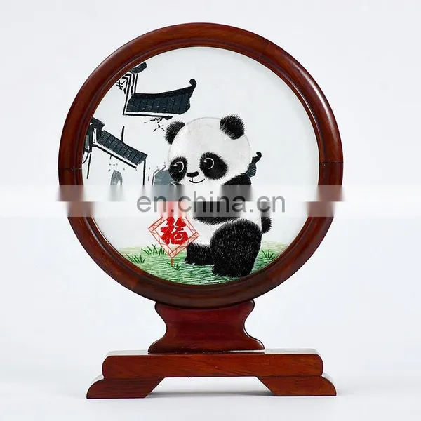 Chinese Style Craft Gift Mirror Pattern Silk Embroidered Painting Furnishing Ornaments With A Rosewood Frame For Decoration(D15cm) photo-3