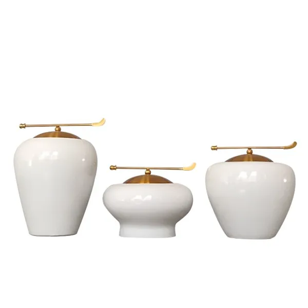 New Chinese Light Luxury Large White Ceramic Flower Vase With Metal Cap For Living Room Decor photo-5