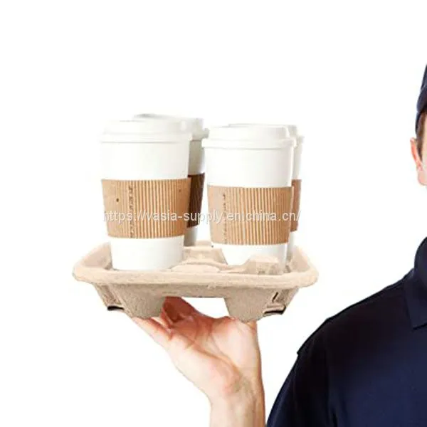 4 Cup Disposable Coffee Tray-Biodegradable and Compostable Cup Pulp Holder-Durable Drink Carrier for Hot or Cold Drinks-To Go Coffee Cup Holder for Food Delivery Service, Uber Eats photo-2
