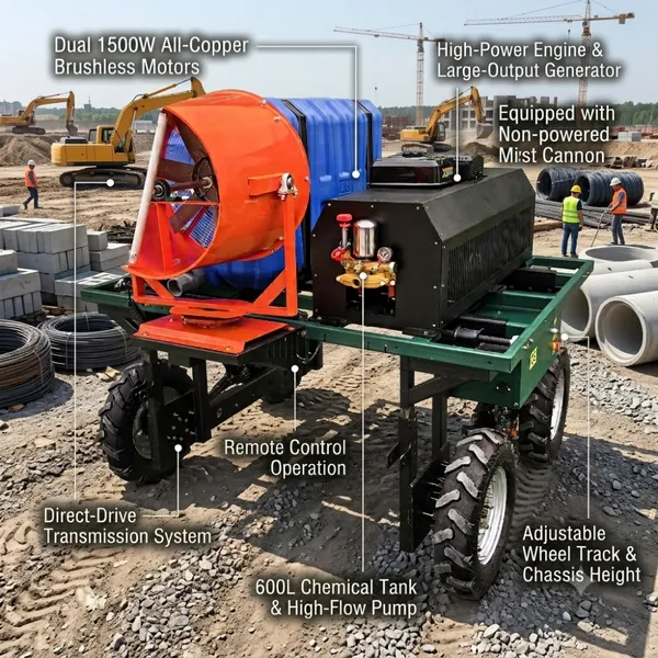 600L Intelligent Remote Control Agricultural Sprayer Machine With Adjustable Chassis and Mist Cannon