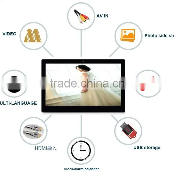 14 Inch Digital Photo Frame Widescreen IPS Panel 1600*900 16:9,photo , Music Video Playback, Full HD,AV In, VESA for Hanging photo-2