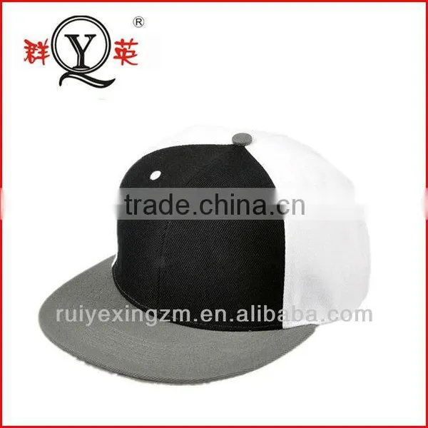 Custom 100% Cotton Plain Black and White Snapback Hats and Caps Wholesale in China