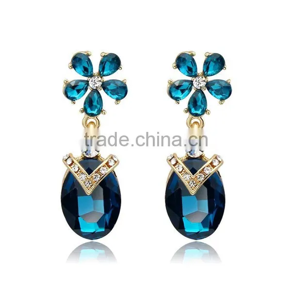 NEW Women Green Crystal Gold Plated Drop Dangle Earrings photo-4