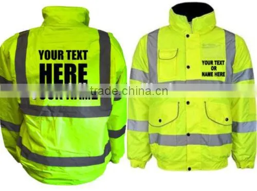 Personalized Hi Viz Yellow Safety Waterproof Bomber Jackets With Quilted Lining