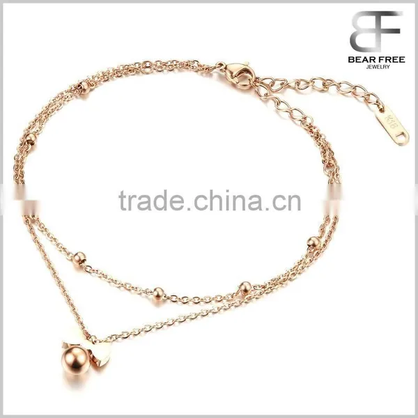 Bowknot Anklets Classical Rose Gold Plated Stainless Steel Double Layer Ankle Bracelet Gz Fashion Jewelry