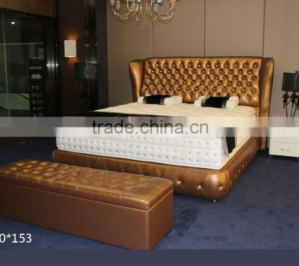 Unique King Size Tufted Design Leather Bed With Crystals
