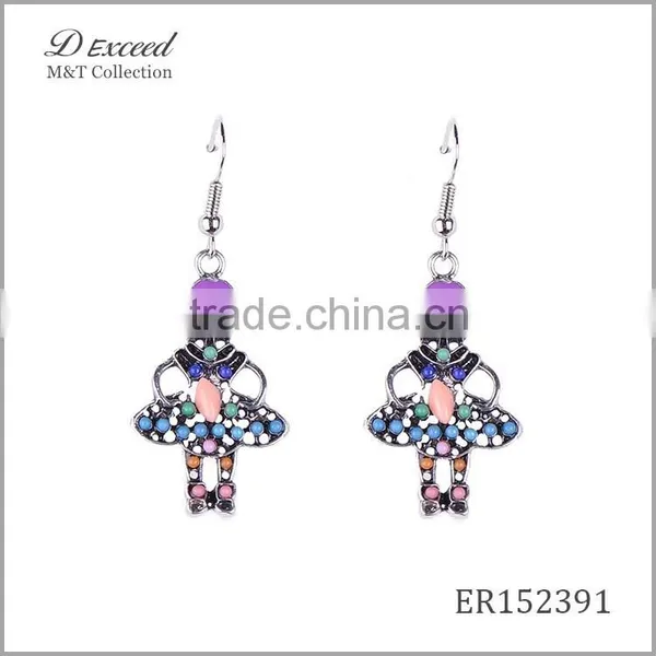 Hot New Designs Ladies Jewellery Earrings Vintage Dancing Girl Silver Plating Drop Earrings photo-2