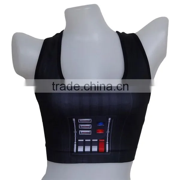 Black Polyester Printed Sports Bra