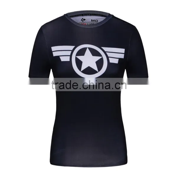 Ladies DC Comics Superhero Wonder Women/Bat-men/ Captain America Athletic T Shirt Compression Bodybuilding Tee Tops photo-5