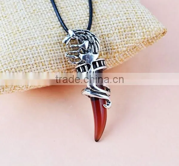 Women Men Wolf Fang Tooth Pendant Chain Stainless Steel Fashion Necklace photo-2