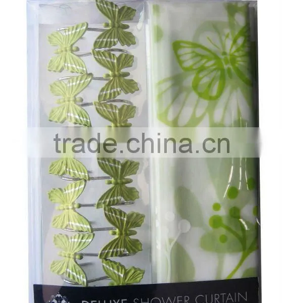 Butterfly Pattern Design Peva Shower Curtain With Resin Hooks