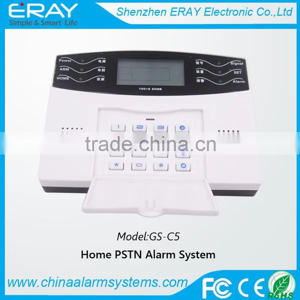 PSTN home security alarm system with lcd/clock display