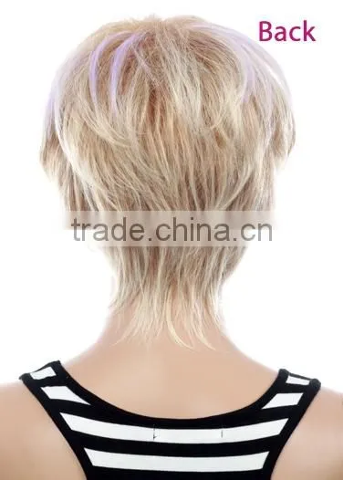White/blonde Synthetic Short Wig Bangs Ombre Wig Natural Scalp Bob Wig photo-4